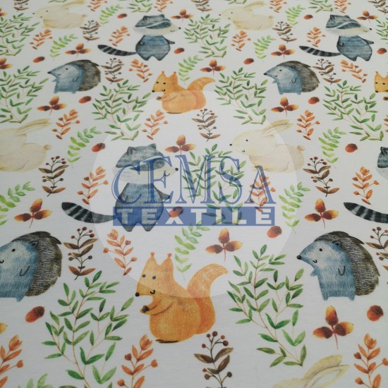 Printed Single Jersey PSJ_CFA045 Printed Single Jersey | 95% Cot 5% Ea | Cute Forest Animals