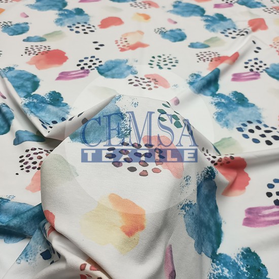 Printed Single Jersey | 95% Cotton 5% Elastan | Watercolor Cemsa Textile