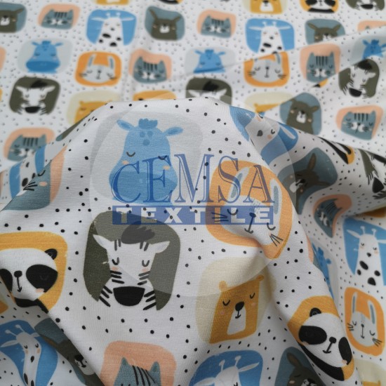 Printed Single Jersey PSJ_SA041 Printed Single Jersey | 95% Cot 5% Ea | Sleepy Animals