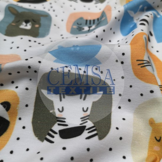 Printed Single Jersey | 95% Cot 5% Ea | Sleepy Animals Cemsa Textile