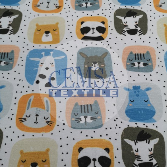 Printed Single Jersey | 95% Cot 5% Ea | Sleepy Animals Cemsa Textile