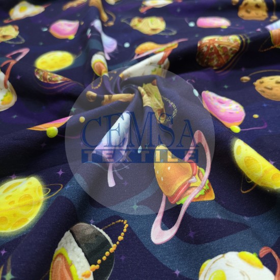 Printed Single Jersey | 95% Cot 5% Ea | Food Planets Cemsa Textile