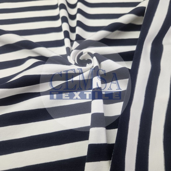 Yarn Dyed Stripe Single Jersey 92% Cot 8% Ea | Navy & White Cemsa Textile