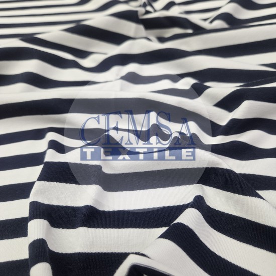 Yarn Dyed Stripe Single Jersey 92% Cot 8% Ea | Navy & White Cemsa Textile