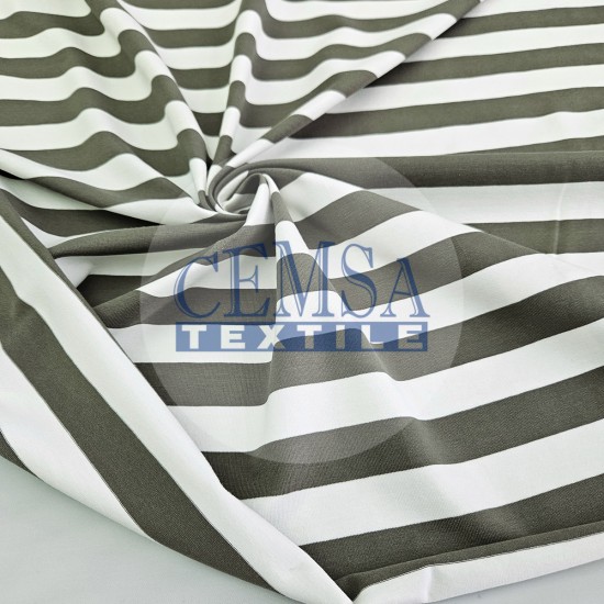 Yarn Dyed Stripe Single Jersey 92% Cot 8% Ea | Haki & Ecru Cemsa Textile