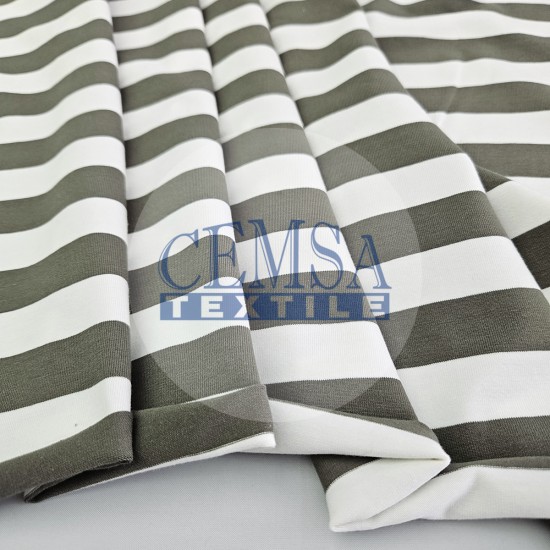 Yarn Dyed Stripe Single Jersey 92% Cot 8% Ea | Haki & Ecru Cemsa Textile