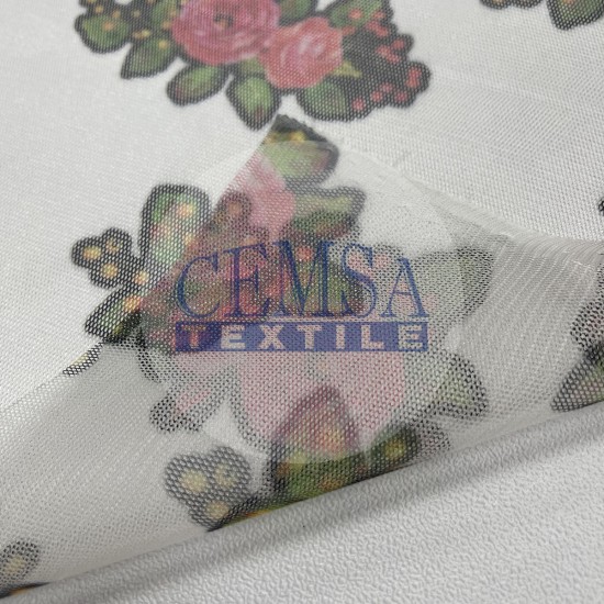 Printed Tulle | 100% Pes | White Ground Flower Cemsa Textile