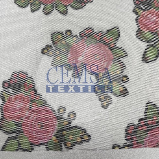 Printed Tulle | 100% Pes | White Ground Flower Cemsa Textile