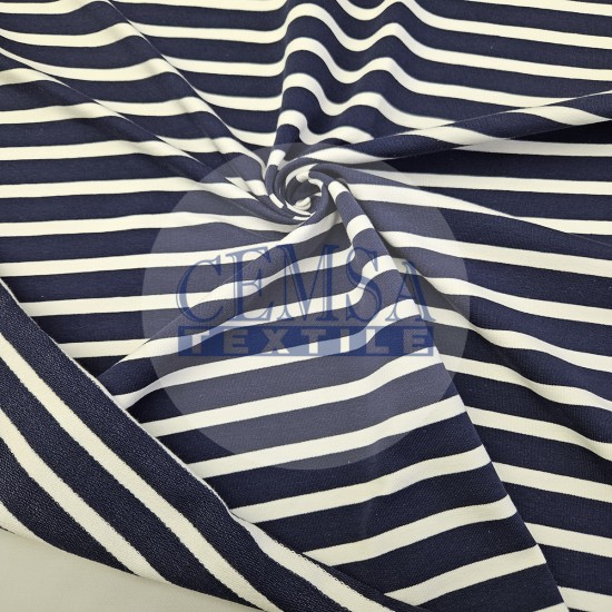 Yarn Dyed Stripe Two Yarn Fleece 95% Cot 5% Ea | Navy & White