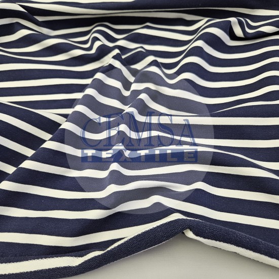 Yarn Dyed Stripe Two Yarn Fleece 95% Cot 5% Ea | Navy & White