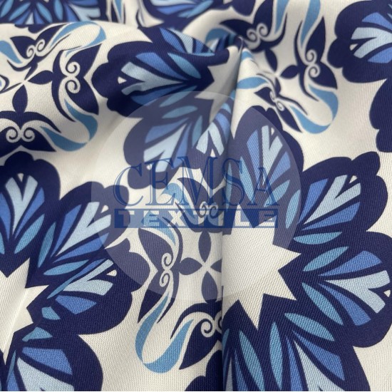 Printed Woven Fabric 100% Viscose | Belmando Blue Cemsa Textile