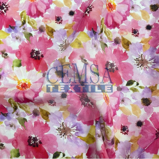 Printed Woven Fabric 100% Viscose | Belmando Pink Flower Cemsa Textile